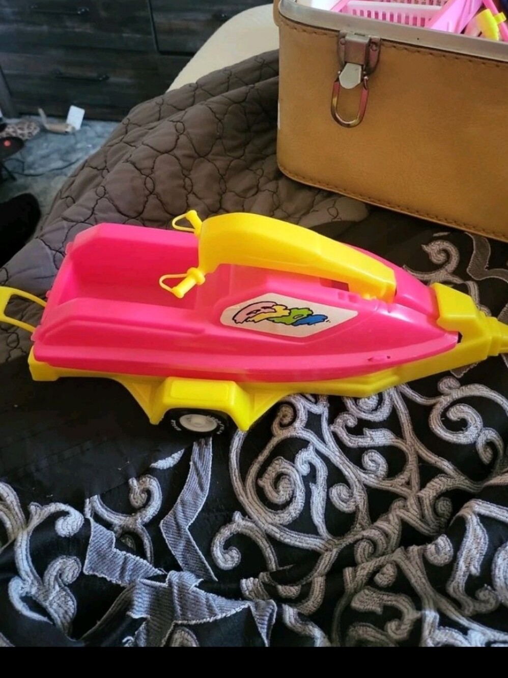 Kids Pink and Yellow Toy Jet Ski - Plastic Ride-On Boat